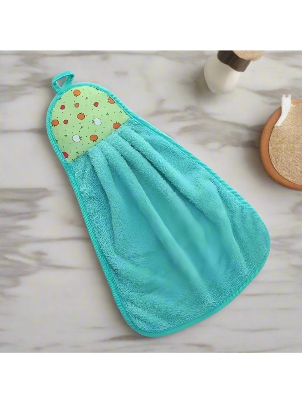 Anna Apple Decorative Fingertip Towel with Hanging Loop Teal Green Gift Packaged